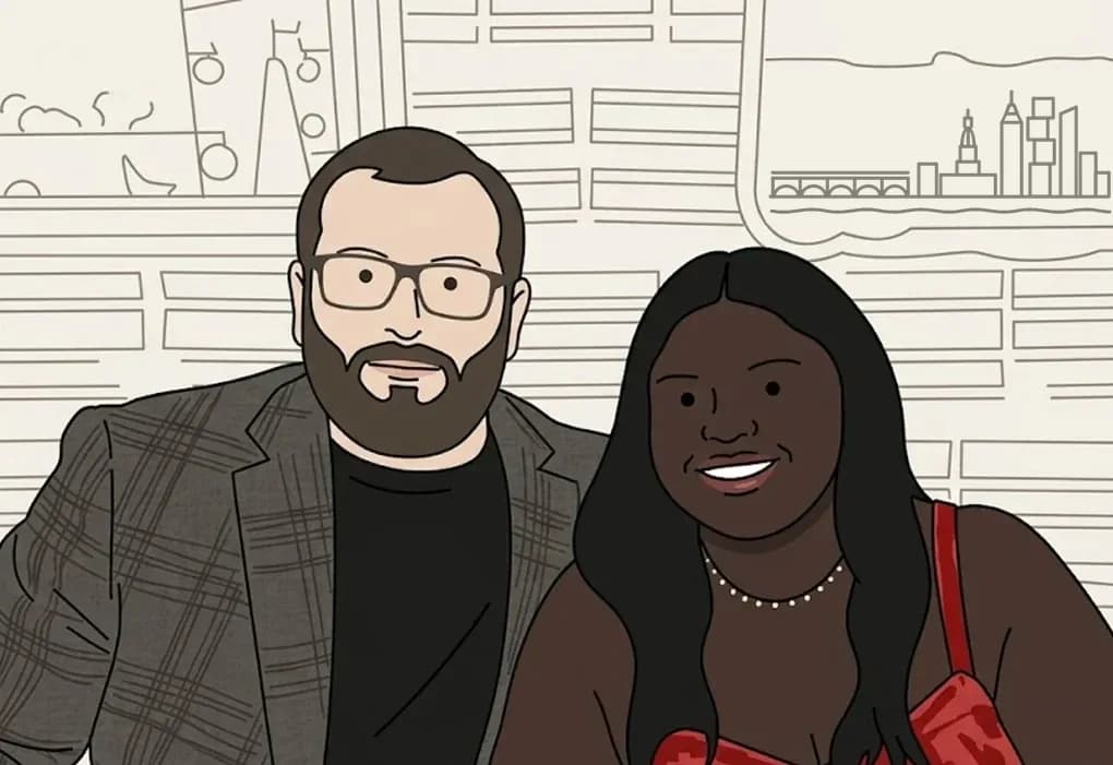 Cody and Kyleigh, the founders, drawn in the site's line-art style